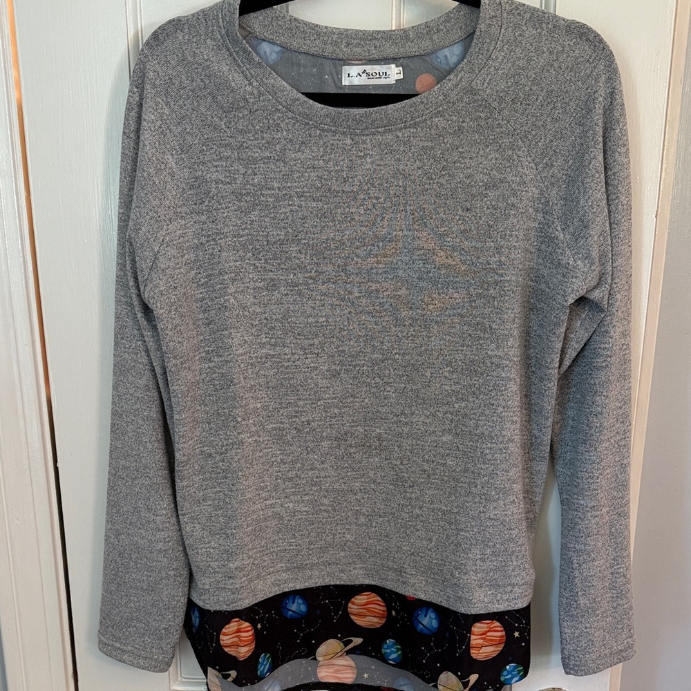 Gray Long Sleeve Sweatshirt with Planet Design